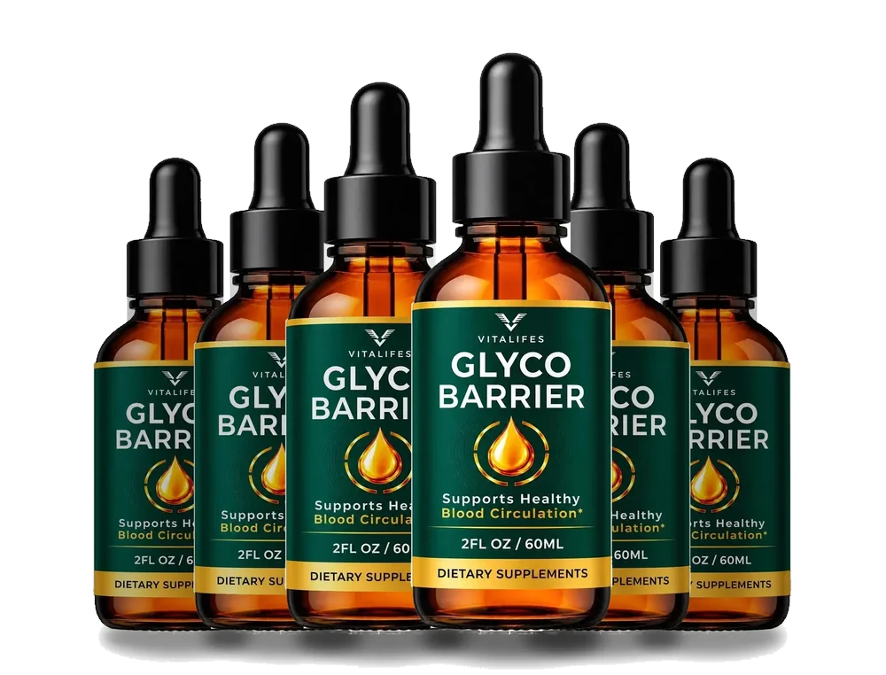 GlycoBarrier six-bottle pack, 6 amber dropper bottles